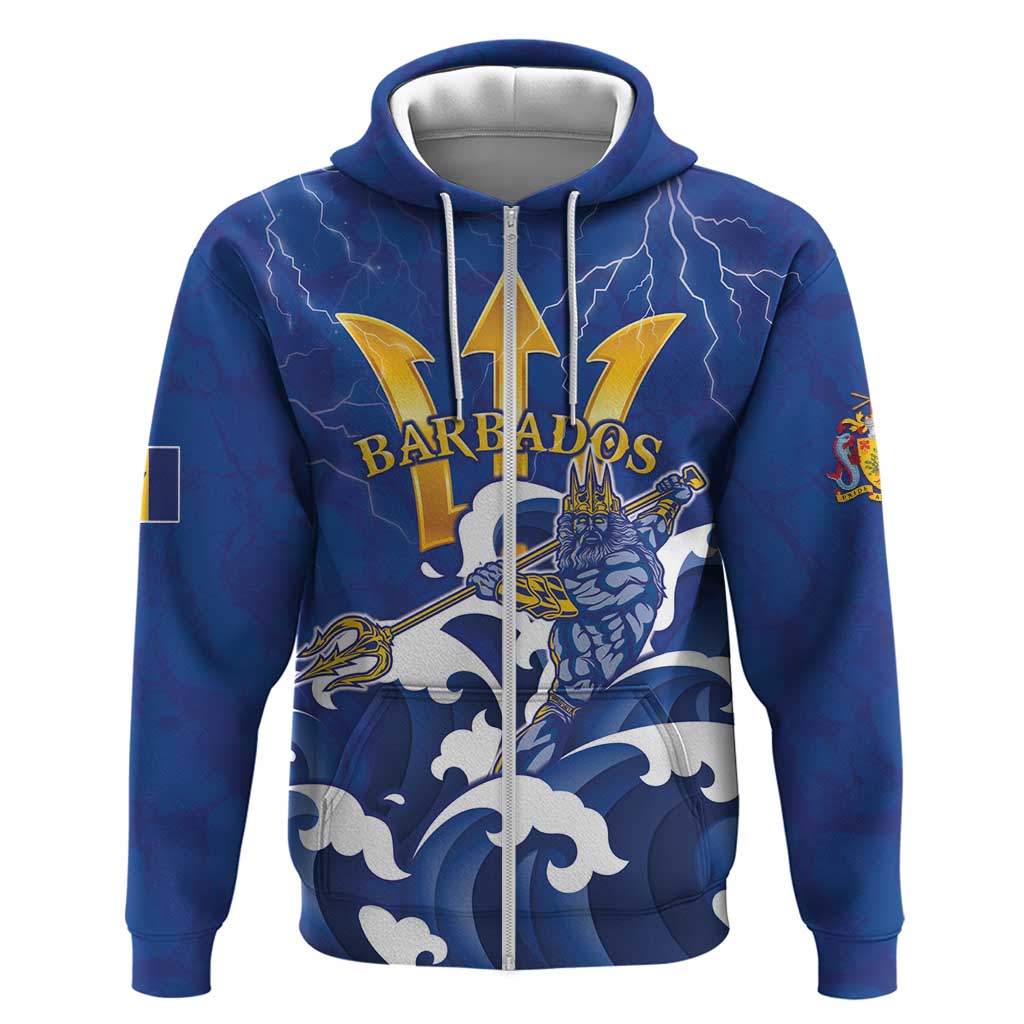 Personalized Barbados Zip Hoodie Poseidon Trident