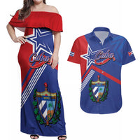 Cuba Coat Of Arms Couples Matching Off Shoulder Maxi Dress and Hawaiian Shirt The Pearl Of The Antilles