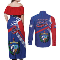 Cuba Coat Of Arms Couples Matching Off Shoulder Maxi Dress and Long Sleeve Button Shirt The Pearl Of The Antilles