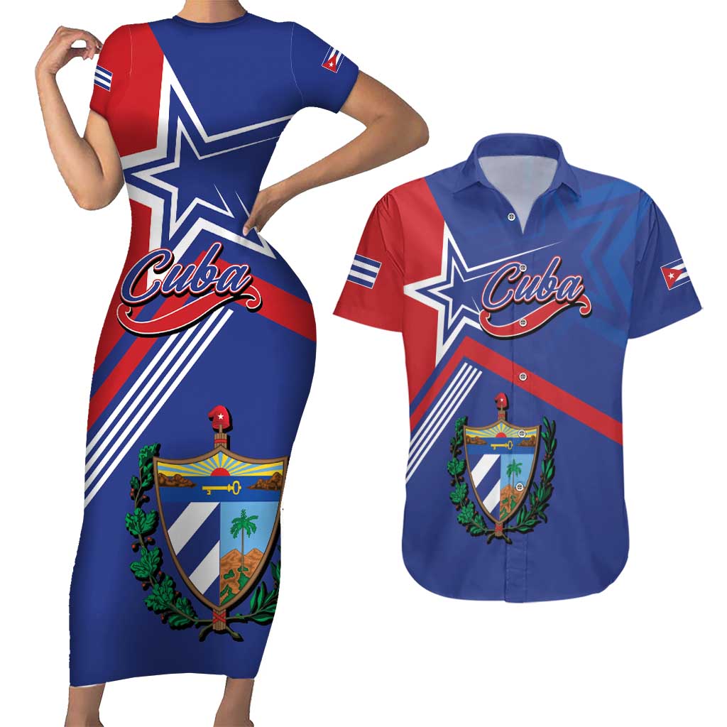 Cuba Coat Of Arms Couples Matching Short Sleeve Bodycon Dress and Hawaiian Shirt The Pearl Of The Antilles