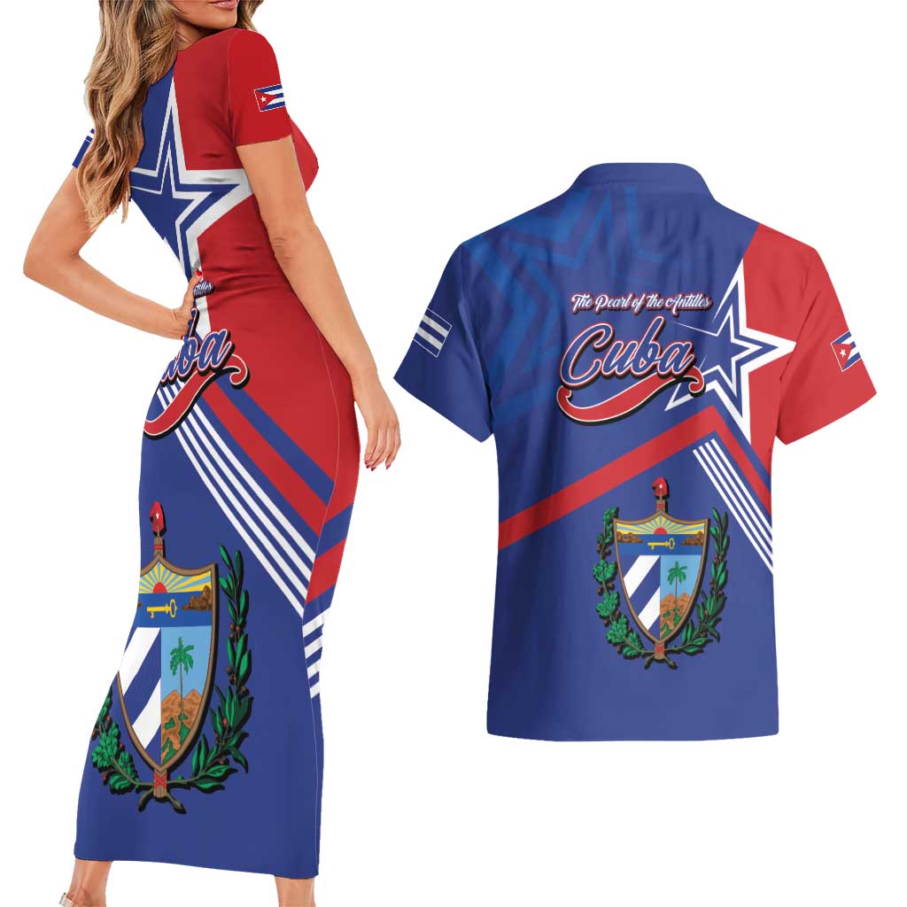 Cuba Coat Of Arms Couples Matching Short Sleeve Bodycon Dress and Hawaiian Shirt The Pearl Of The Antilles