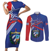 Cuba Coat Of Arms Couples Matching Short Sleeve Bodycon Dress and Long Sleeve Button Shirt The Pearl Of The Antilles