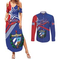 Cuba Coat Of Arms Couples Matching Summer Maxi Dress and Long Sleeve Button Shirt The Pearl Of The Antilles