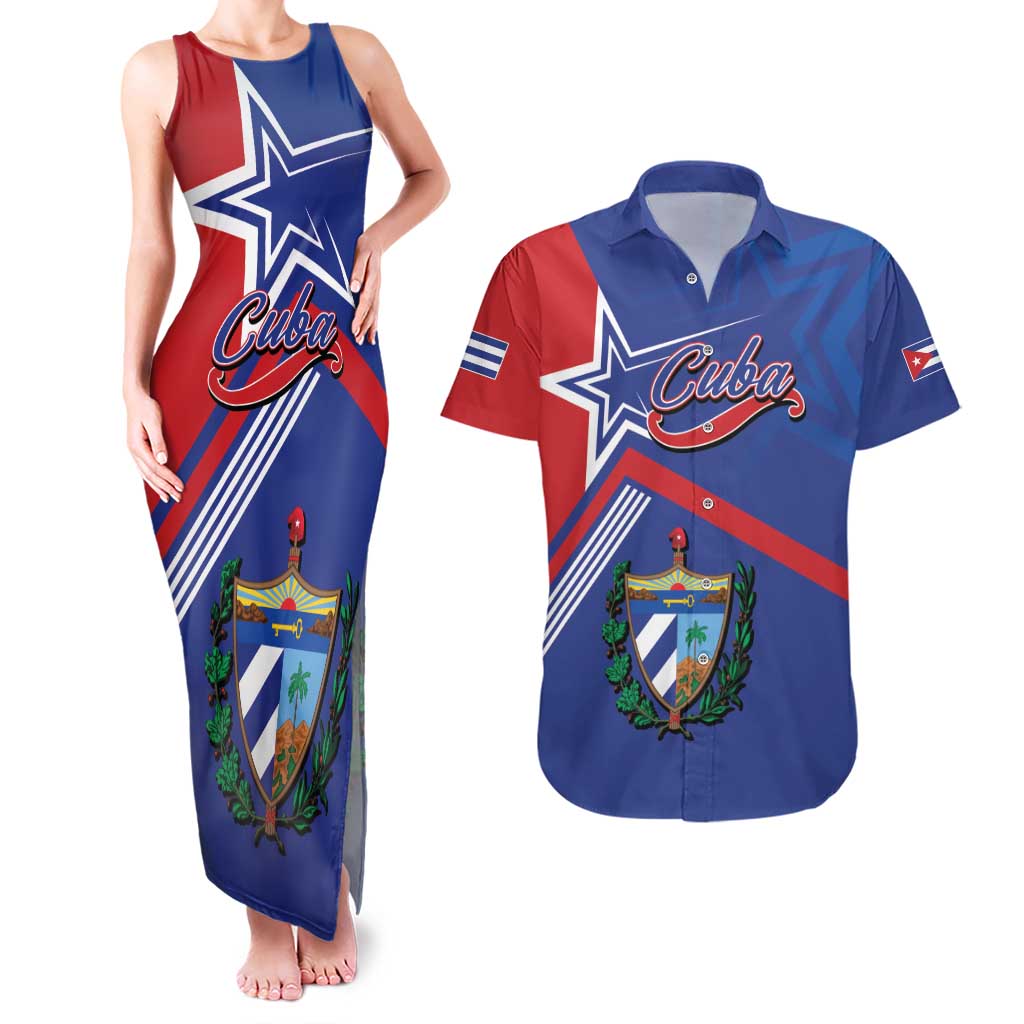 Cuba Coat Of Arms Couples Matching Tank Maxi Dress and Hawaiian Shirt The Pearl Of The Antilles