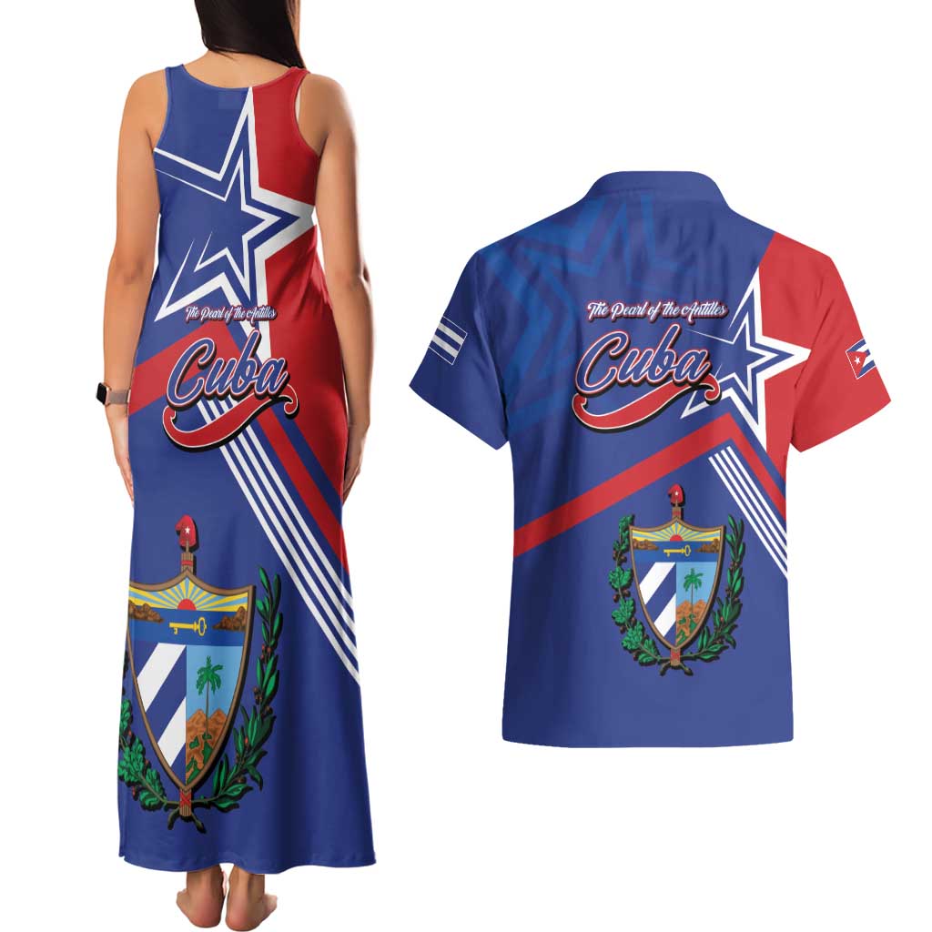 Cuba Coat Of Arms Couples Matching Tank Maxi Dress and Hawaiian Shirt The Pearl Of The Antilles