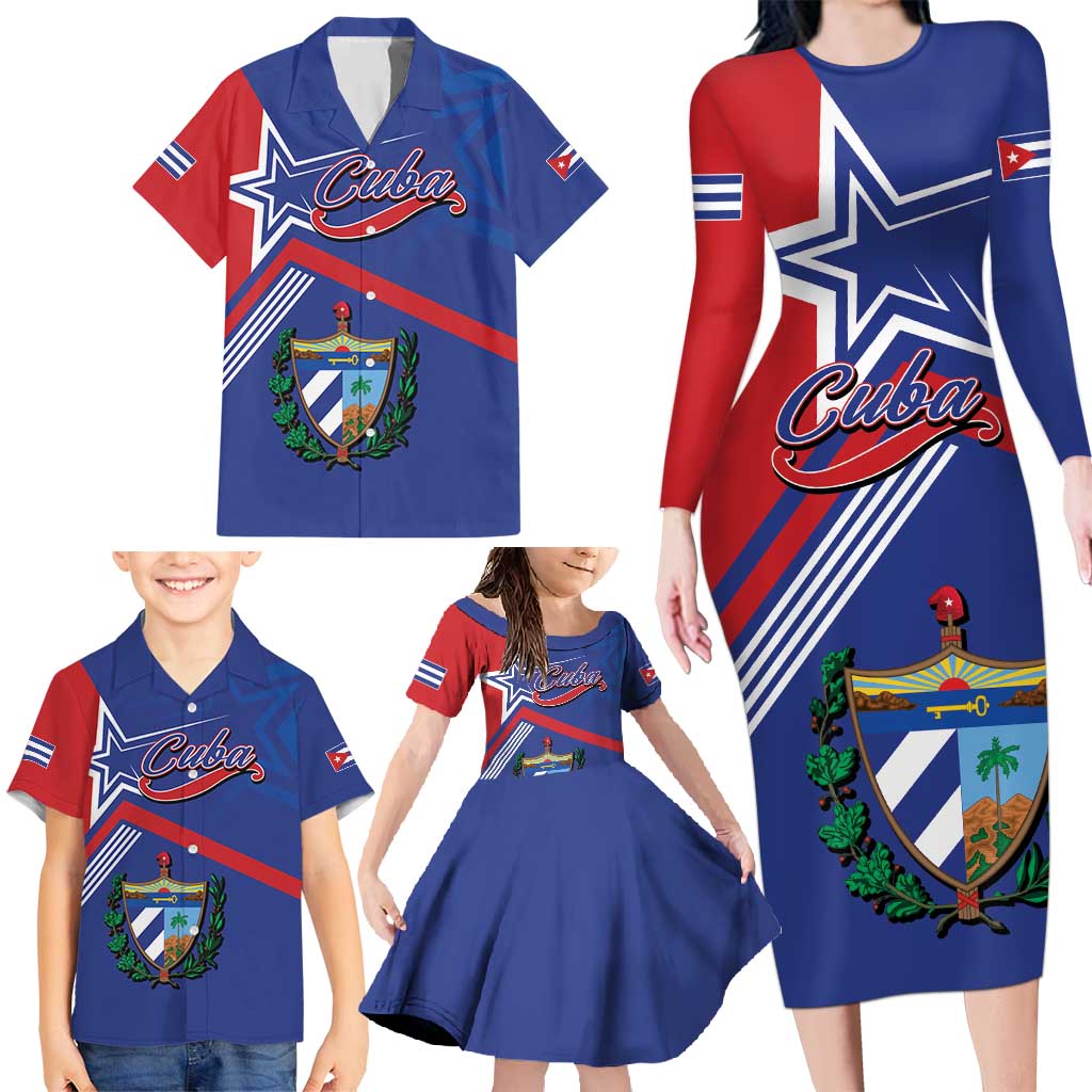 Cuba Coat Of Arms Family Matching Long Sleeve Bodycon Dress and Hawaiian Shirt The Pearl Of The Antilles