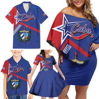 Cuba Coat Of Arms Family Matching Off Shoulder Short Dress and Hawaiian Shirt The Pearl Of The Antilles