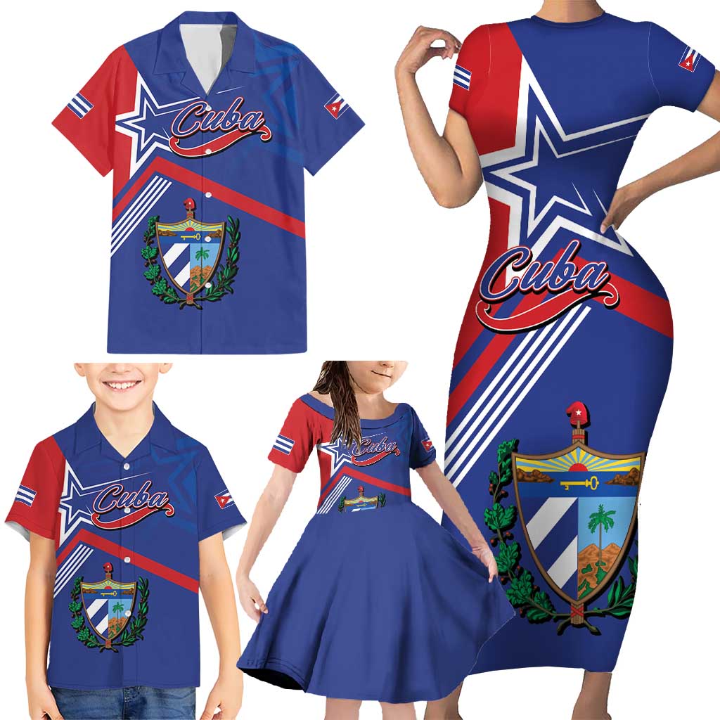 Cuba Coat Of Arms Family Matching Short Sleeve Bodycon Dress and Hawaiian Shirt The Pearl Of The Antilles