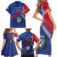 Cuba Coat Of Arms Family Matching Short Sleeve Bodycon Dress and Hawaiian Shirt The Pearl Of The Antilles