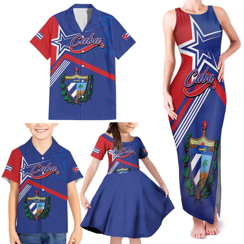 Cuba Coat Of Arms Family Matching Tank Maxi Dress and Hawaiian Shirt The Pearl Of The Antilles