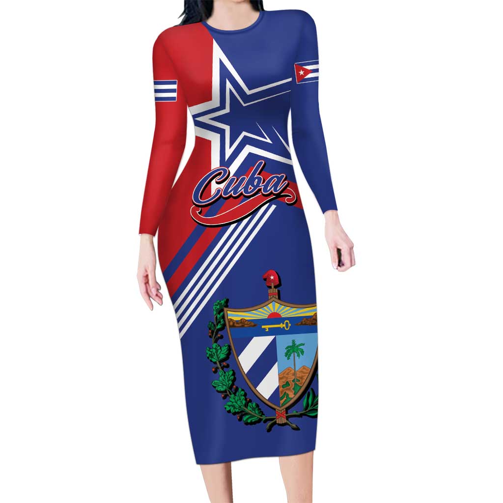 Cuba Coat Of Arms Long Sleeve Bodycon Dress The Pearl Of The Antilles