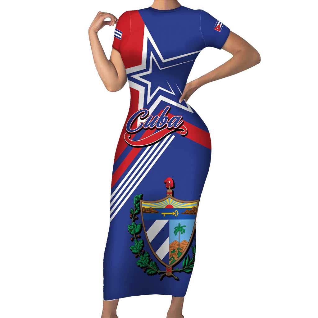 Cuba Coat Of Arms Short Sleeve Bodycon Dress The Pearl Of The Antilles