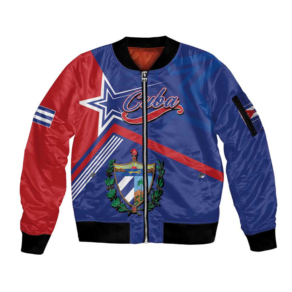 Cuba Coat Of Arms Sleeve Zip Bomber Jacket The Pearl Of The Antilles