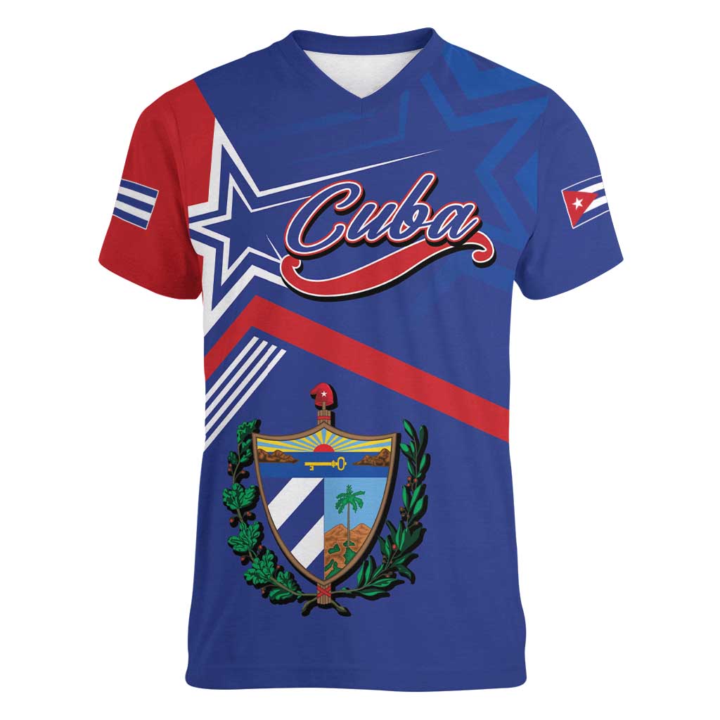 Cuba Coat Of Arms Women V-Neck T-Shirt The Pearl Of The Antilles
