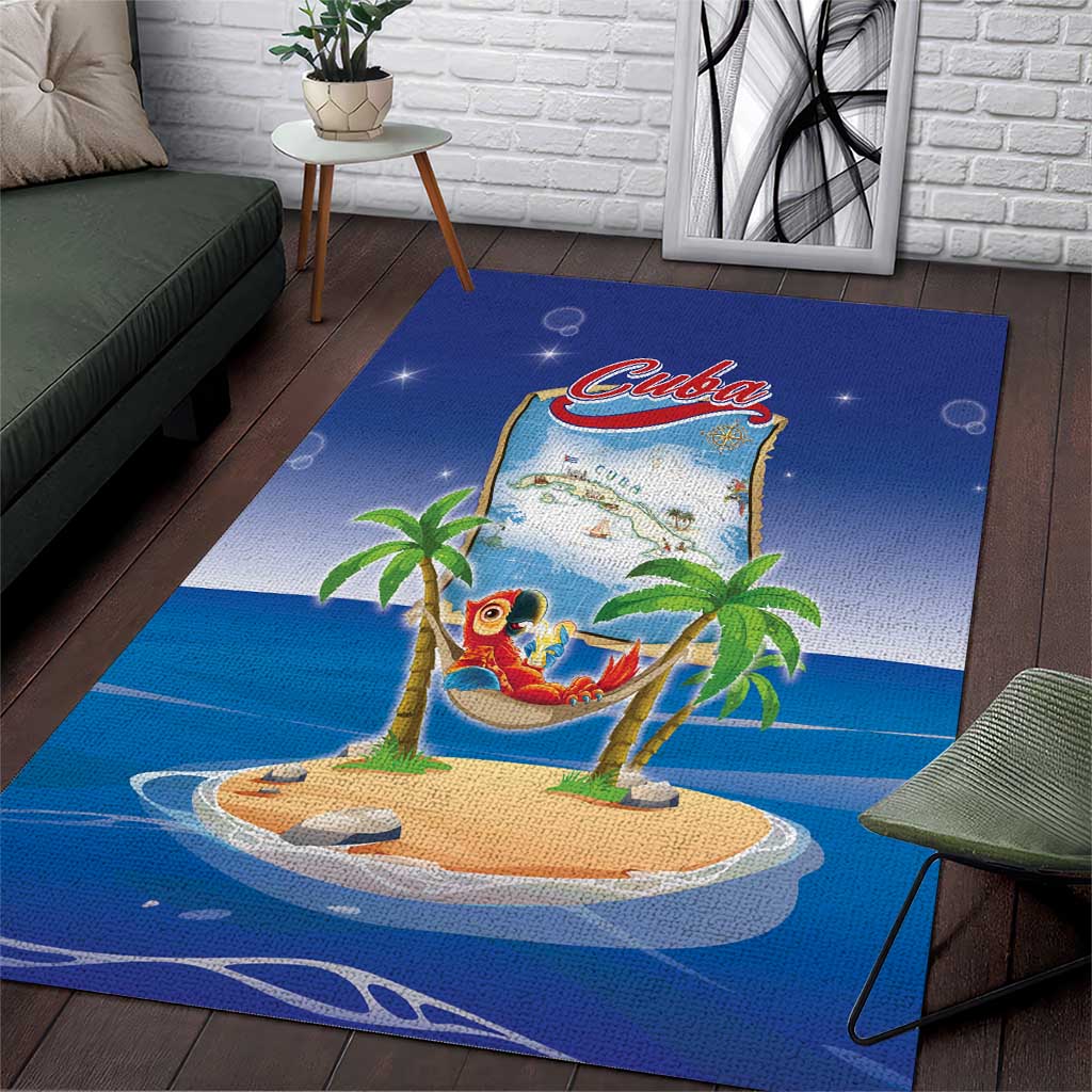 Cuba Area Rug Funny Macaw Decorative Map