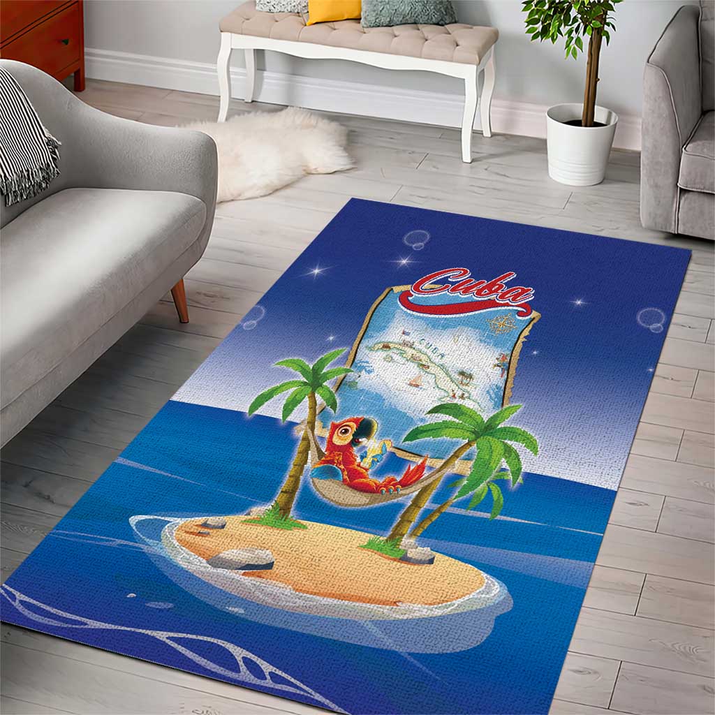 Cuba Area Rug Funny Macaw Decorative Map