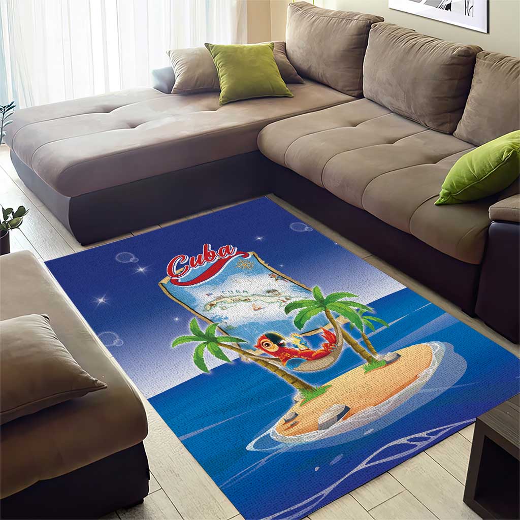 Cuba Area Rug Funny Macaw Decorative Map