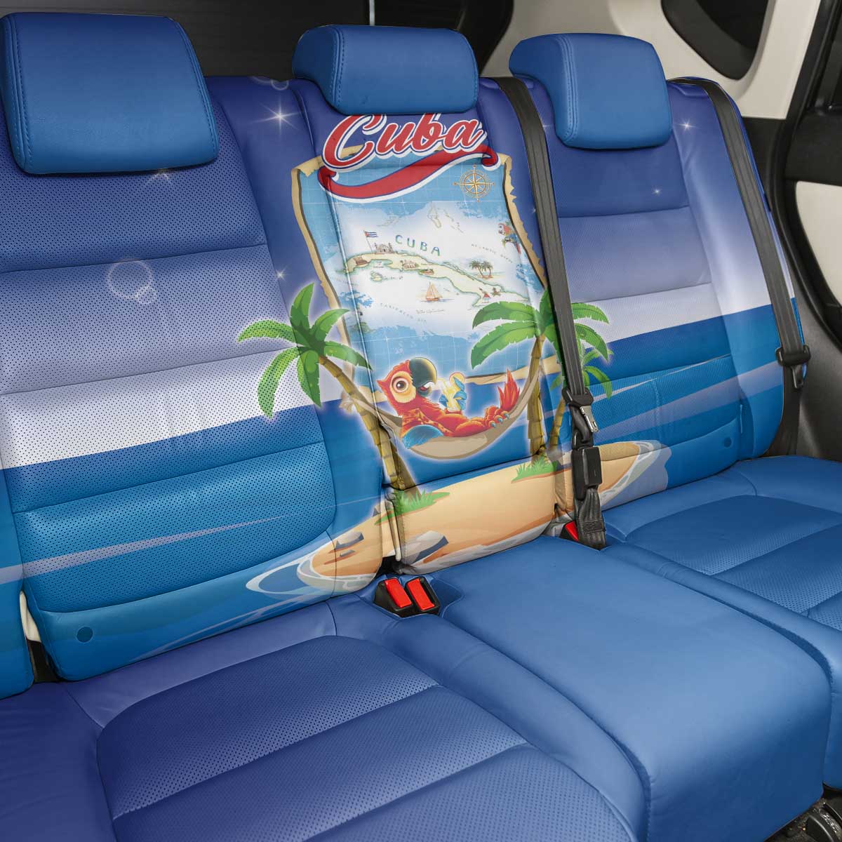 Cuba Back Car Seat Cover Funny Macaw Decorative Map