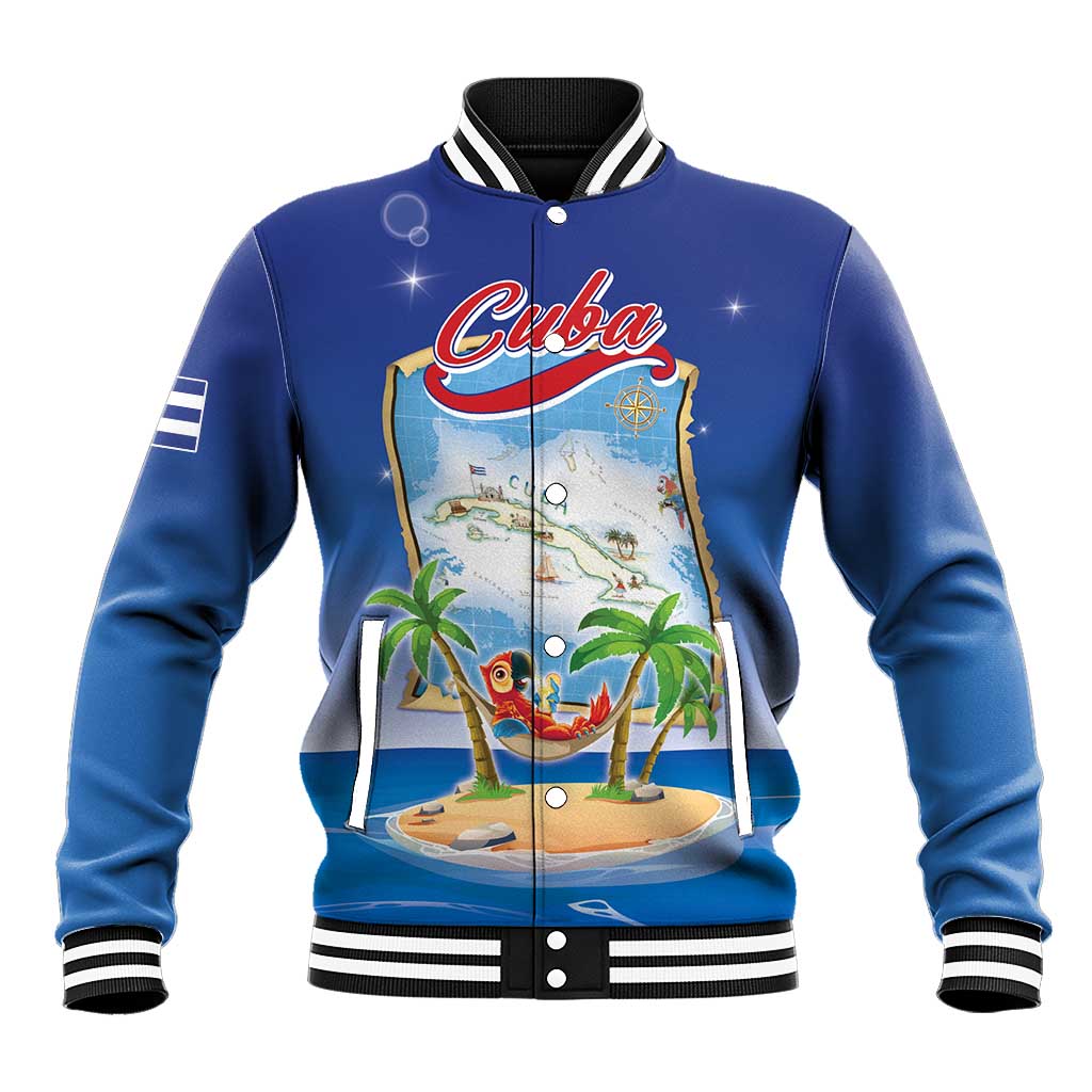 Cuba Baseball Jacket Funny Macaw Decorative Map
