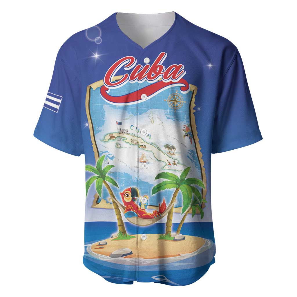 Cuba Baseball Jersey Funny Macaw Decorative Map