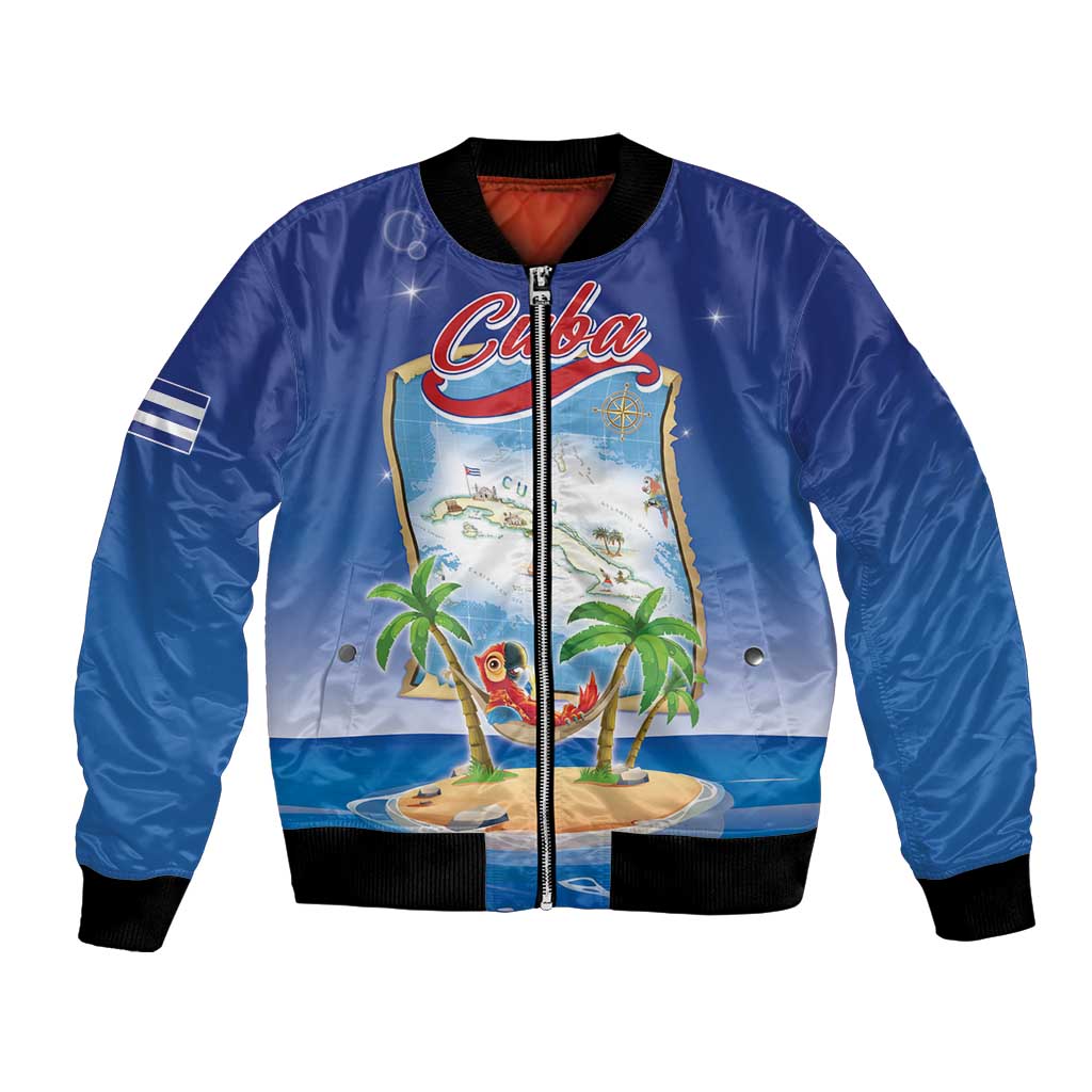 Cuba Bomber Jacket Funny Macaw Decorative Map