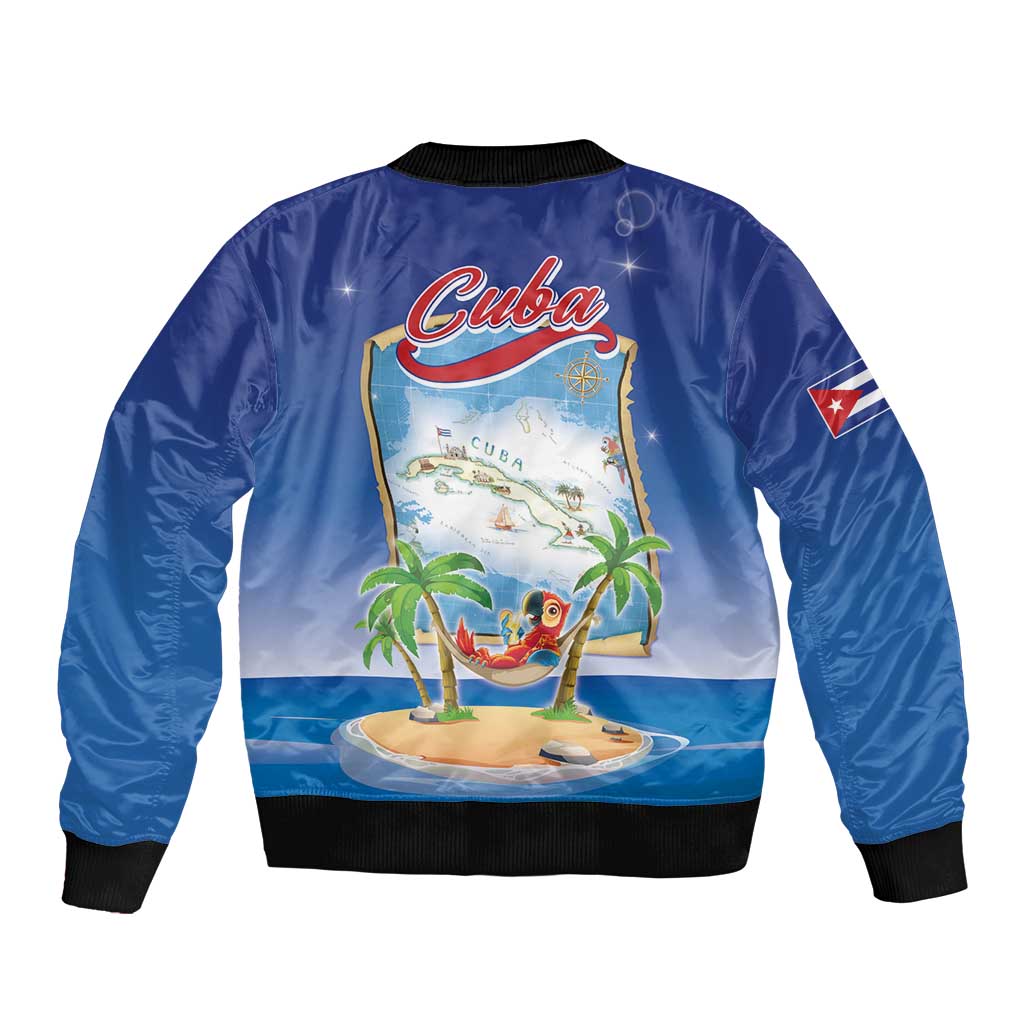 Cuba Bomber Jacket Funny Macaw Decorative Map