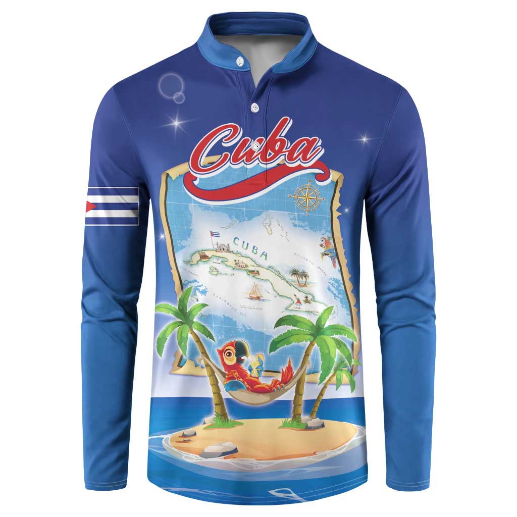 Cuba Button Sweatshirt Funny Macaw Decorative Map