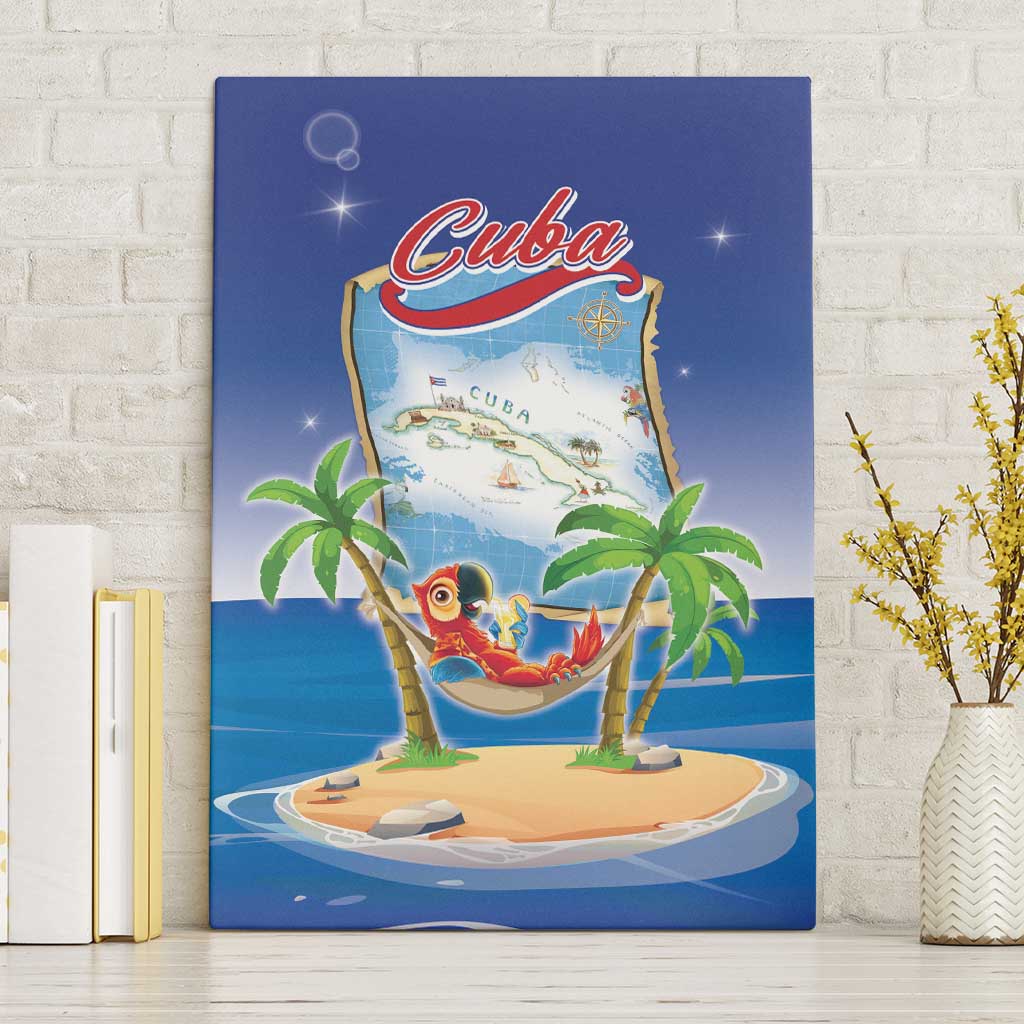 Cuba Canvas Wall Art Funny Macaw Decorative Map