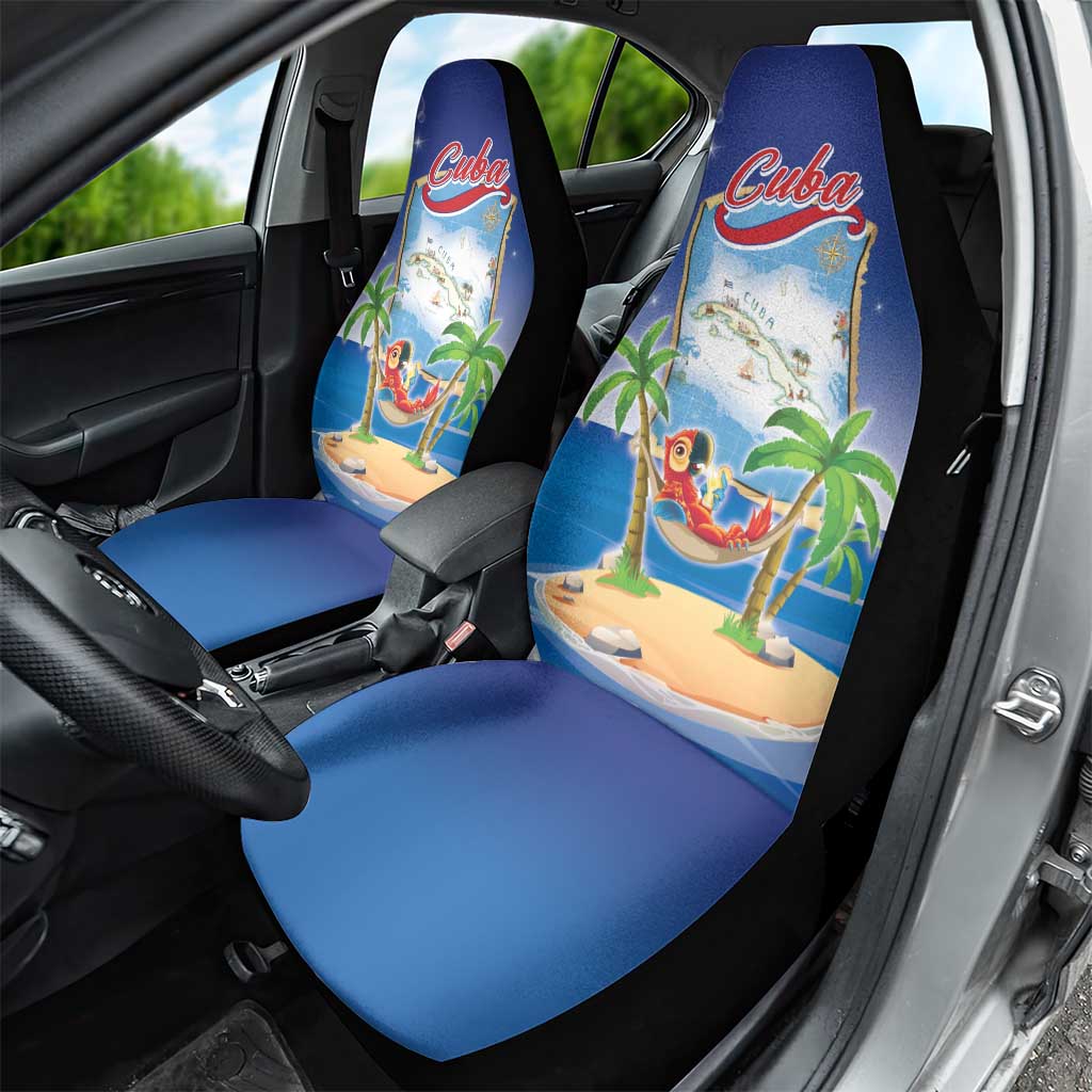 Cuba Car Seat Cover Funny Macaw Decorative Map