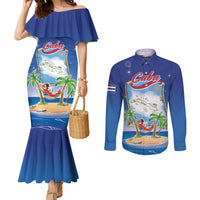 Cuba Couples Matching Mermaid Dress and Long Sleeve Button Shirt Funny Macaw Decorative Map