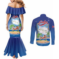 Cuba Couples Matching Mermaid Dress and Long Sleeve Button Shirt Funny Macaw Decorative Map
