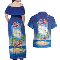 Cuba Couples Matching Off Shoulder Maxi Dress and Hawaiian Shirt Funny Macaw Decorative Map
