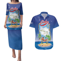 Cuba Couples Matching Puletasi and Hawaiian Shirt Funny Macaw Decorative Map