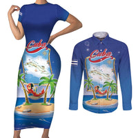 Cuba Couples Matching Short Sleeve Bodycon Dress and Long Sleeve Button Shirt Funny Macaw Decorative Map