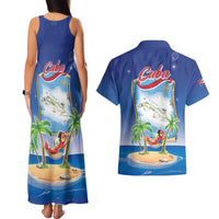 Cuba Couples Matching Tank Maxi Dress and Hawaiian Shirt Funny Macaw Decorative Map