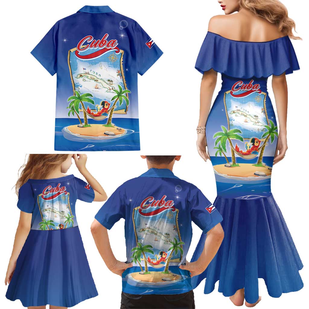Cuba Family Matching Mermaid Dress and Hawaiian Shirt Funny Macaw Decorative Map
