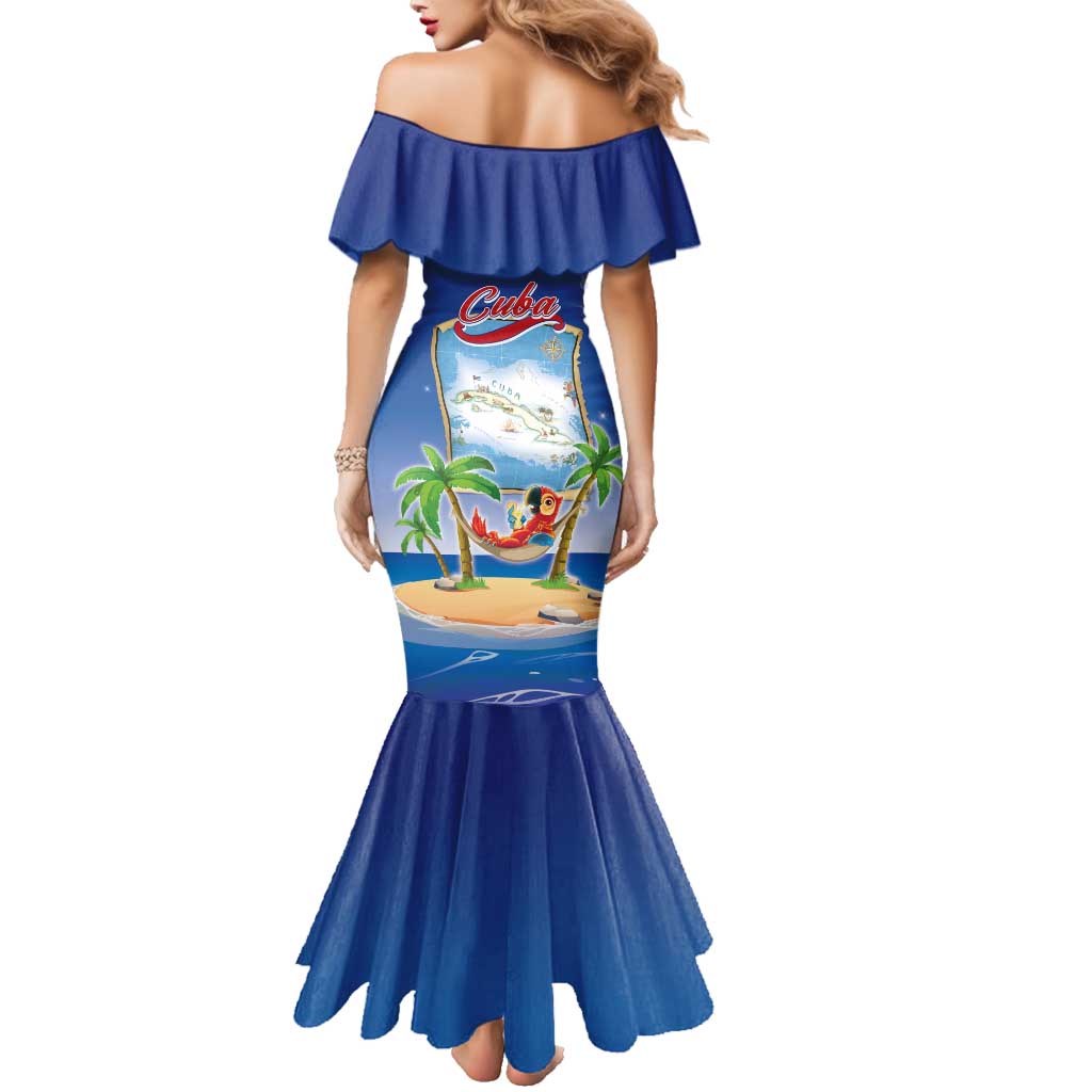 Cuba Family Matching Mermaid Dress and Hawaiian Shirt Funny Macaw Decorative Map