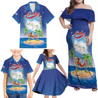 Cuba Family Matching Off Shoulder Maxi Dress and Hawaiian Shirt Funny Macaw Decorative Map