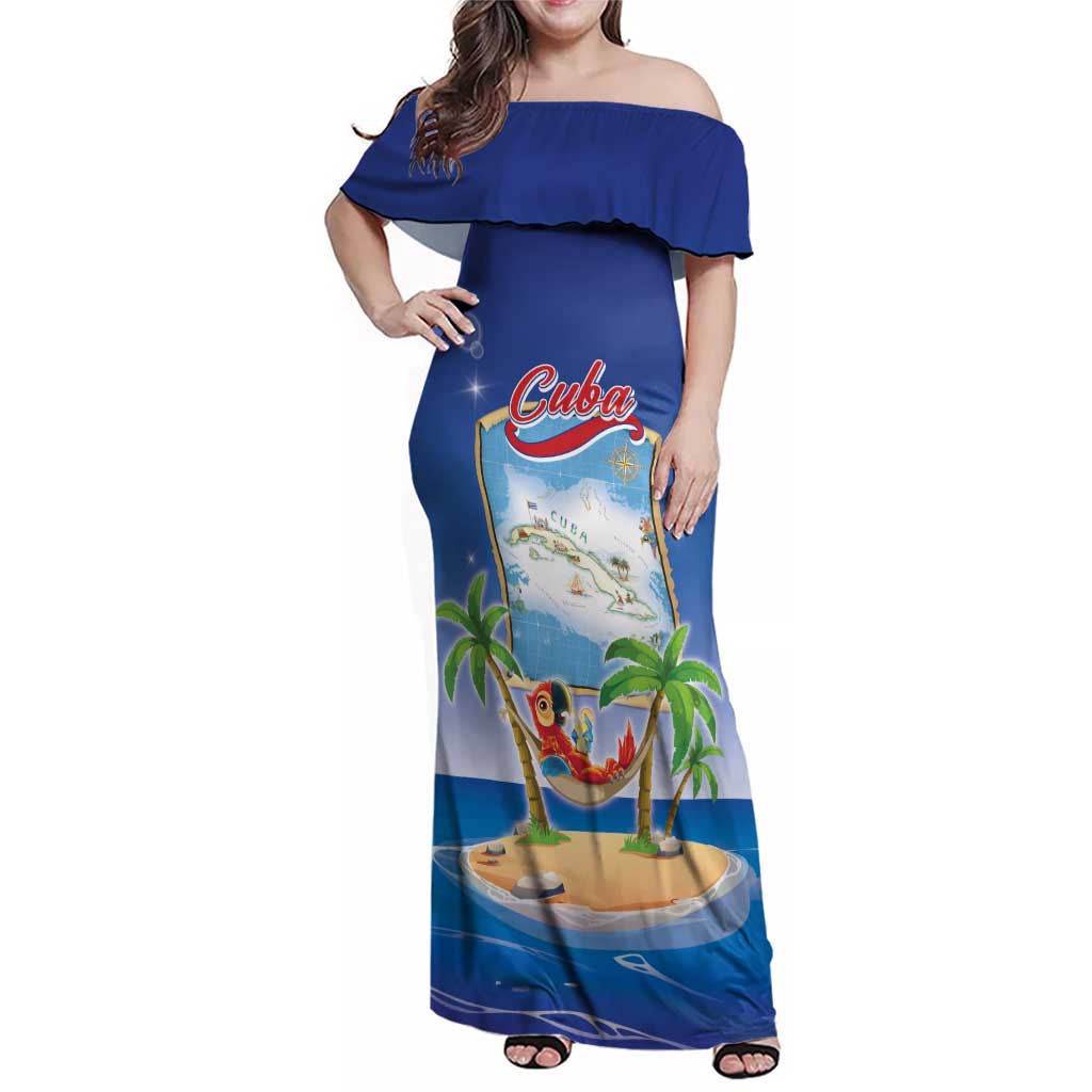 Cuba Family Matching Off Shoulder Maxi Dress and Hawaiian Shirt Funny Macaw Decorative Map