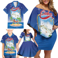 Cuba Family Matching Off Shoulder Short Dress and Hawaiian Shirt Funny Macaw Decorative Map