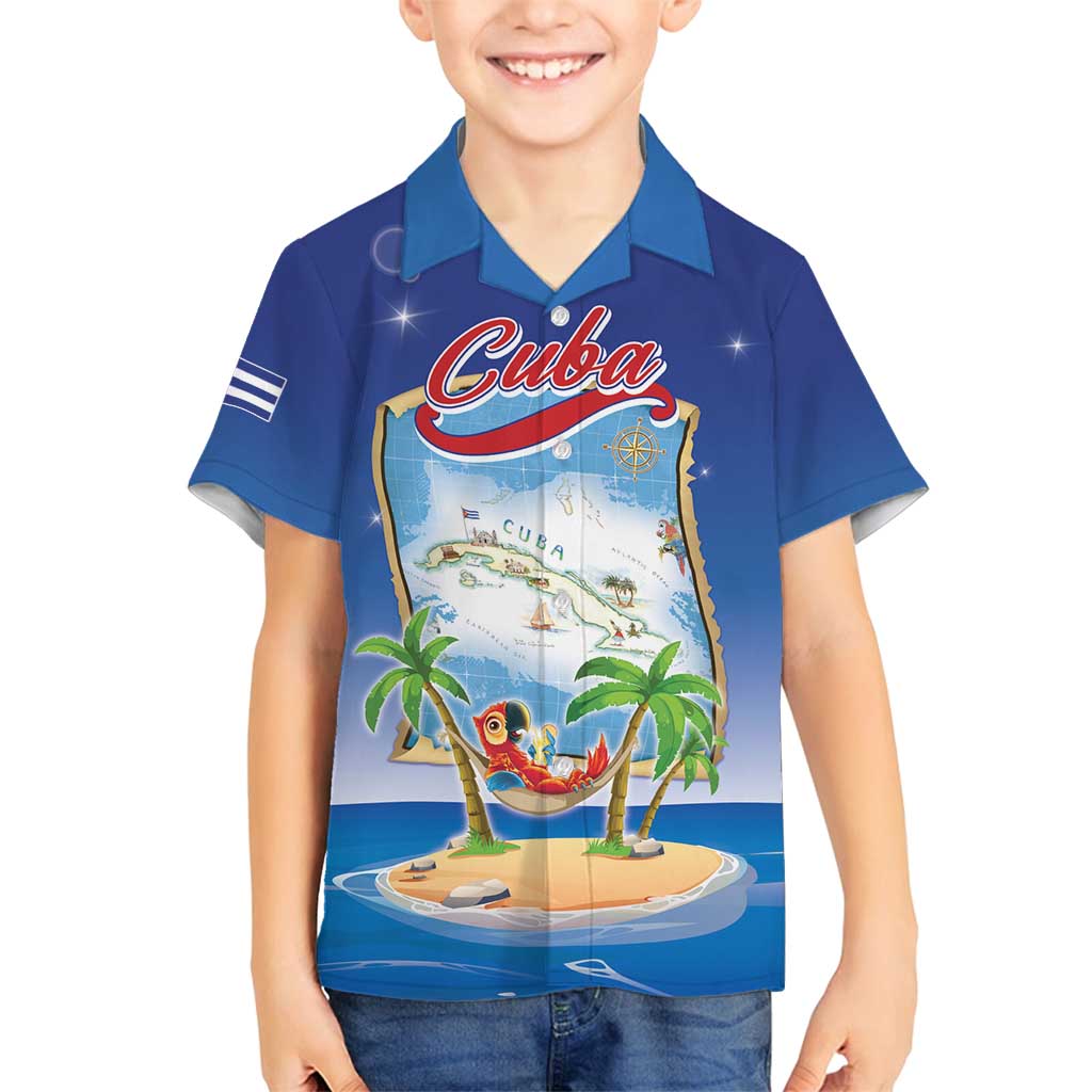 Cuba Family Matching Off Shoulder Short Dress and Hawaiian Shirt Funny Macaw Decorative Map