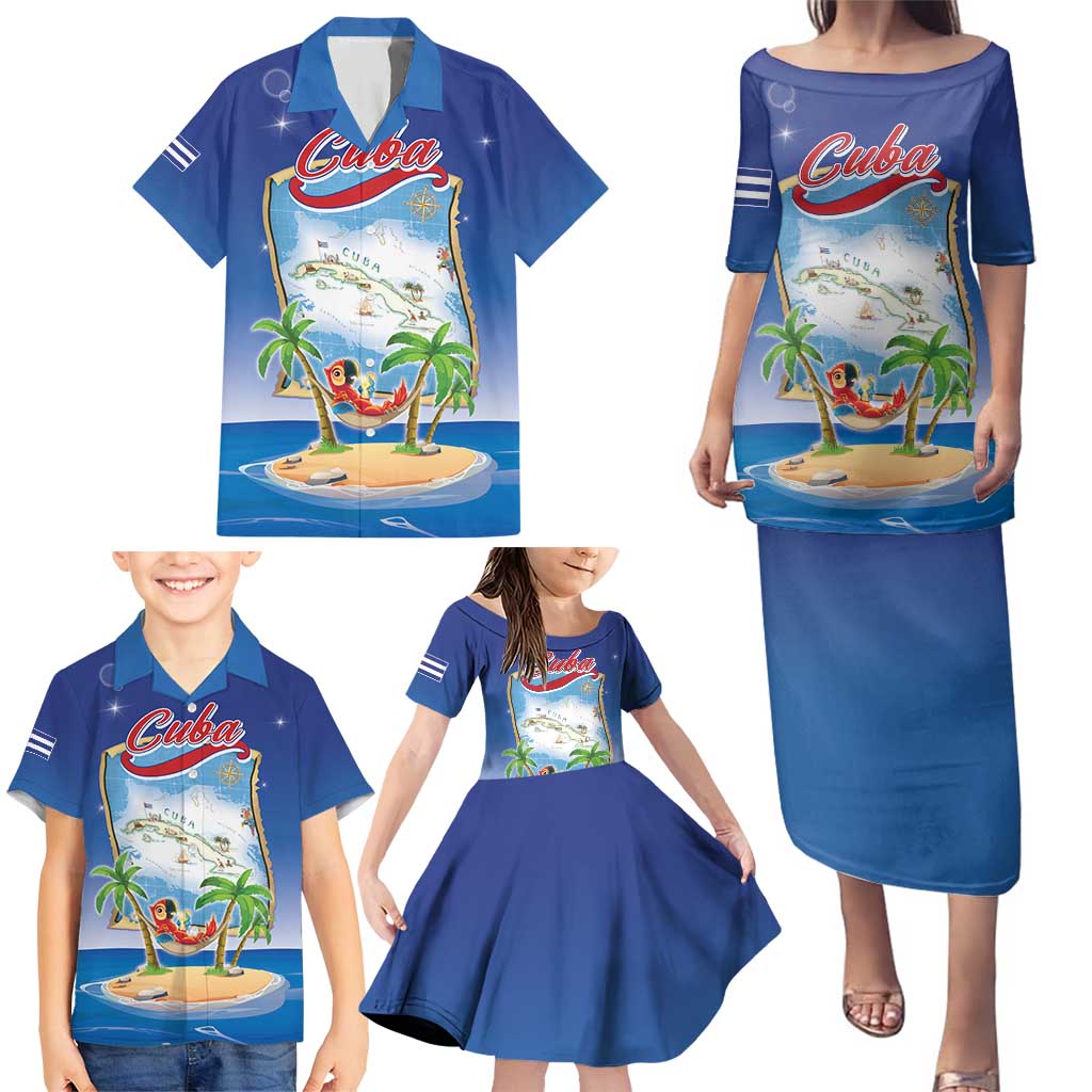 Cuba Family Matching Puletasi and Hawaiian Shirt Funny Macaw Decorative Map