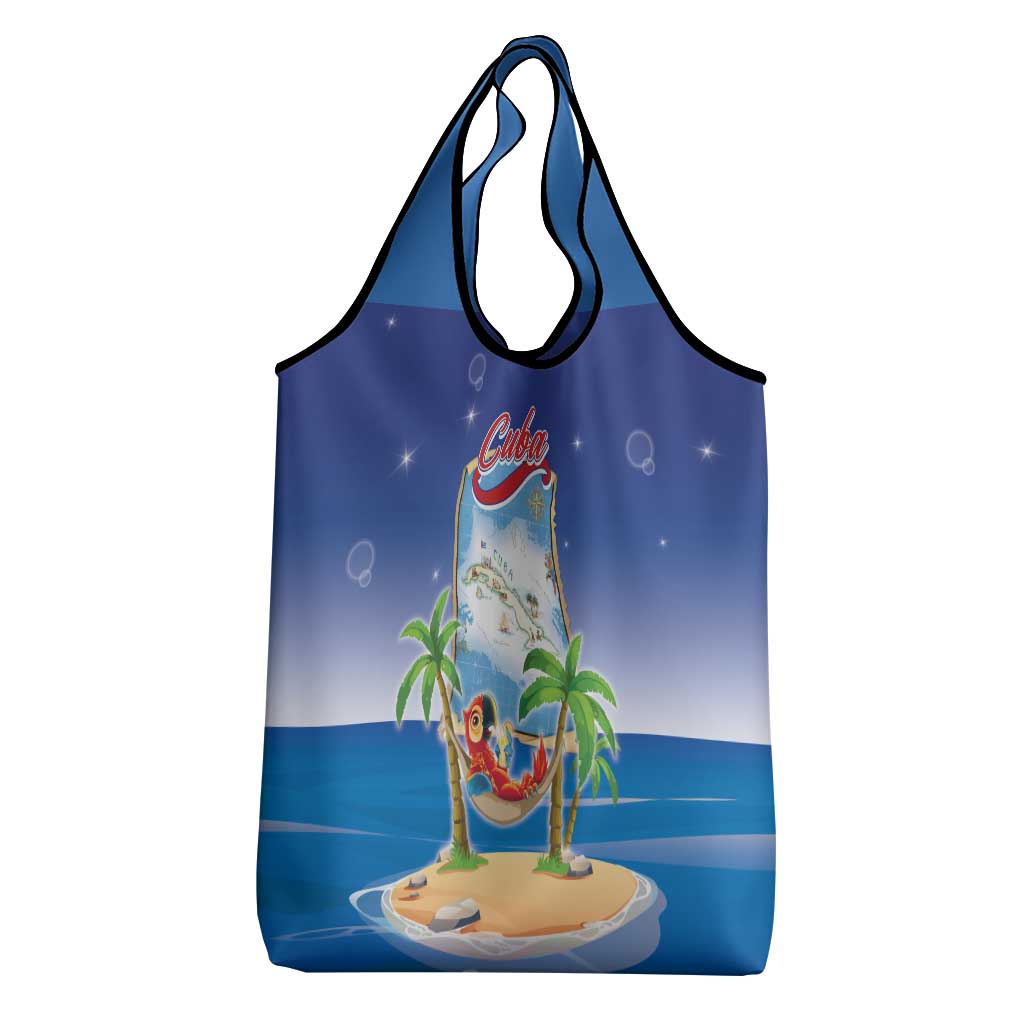 Cuba Grocery Bag Funny Macaw Decorative Map