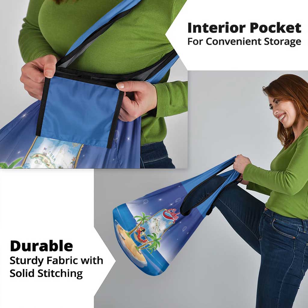 Cuba Grocery Bag Funny Macaw Decorative Map