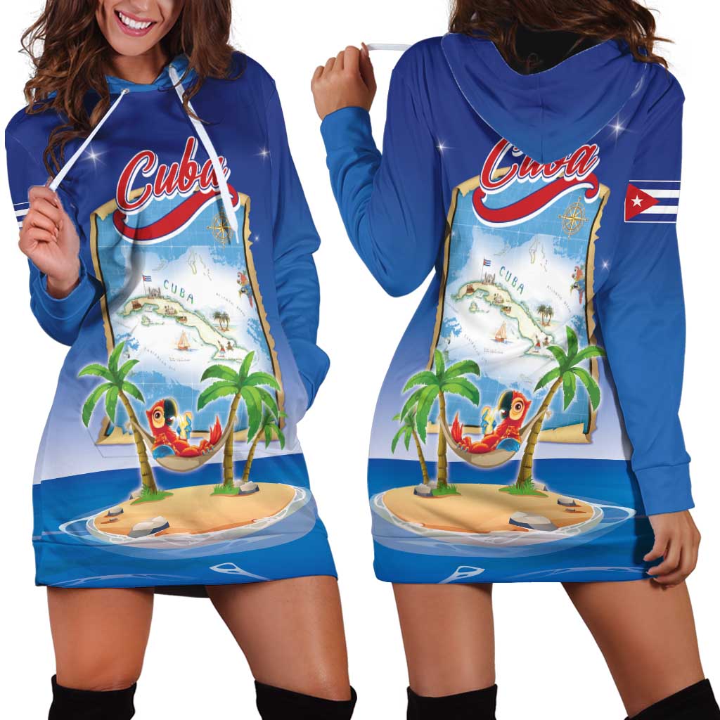 Cuba Hoodie Dress Funny Macaw Decorative Map