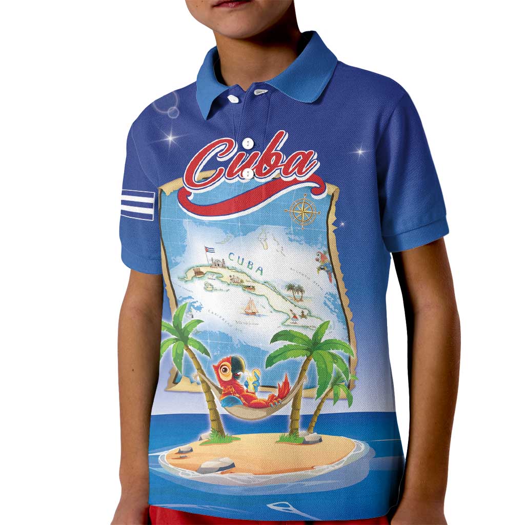 Cuba Kid Polo Shirt Funny Macaw Decorative Map