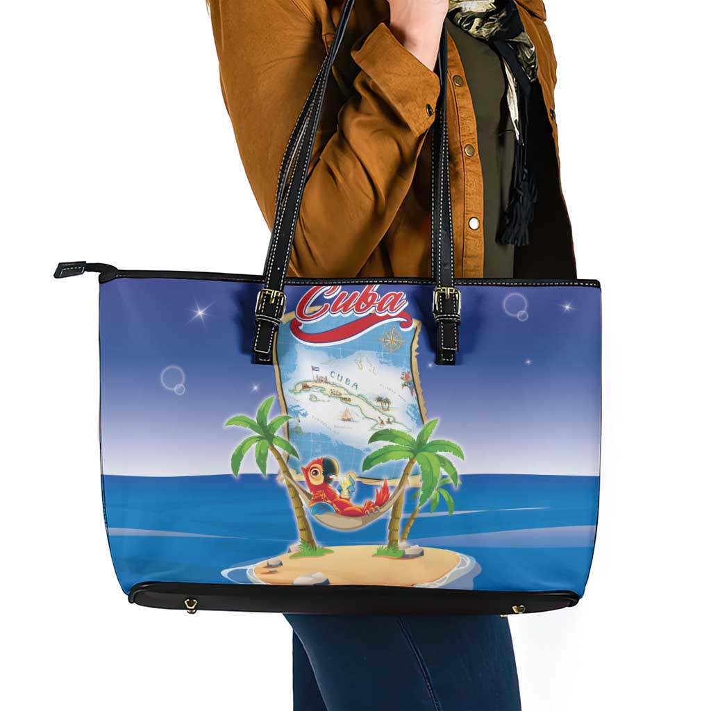 Cuba Leather Tote Bag Funny Macaw Decorative Map