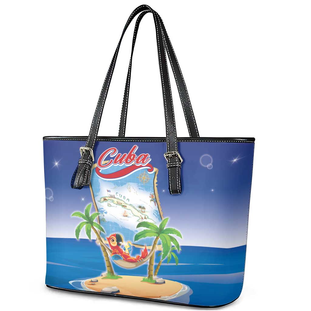 Cuba Leather Tote Bag Funny Macaw Decorative Map