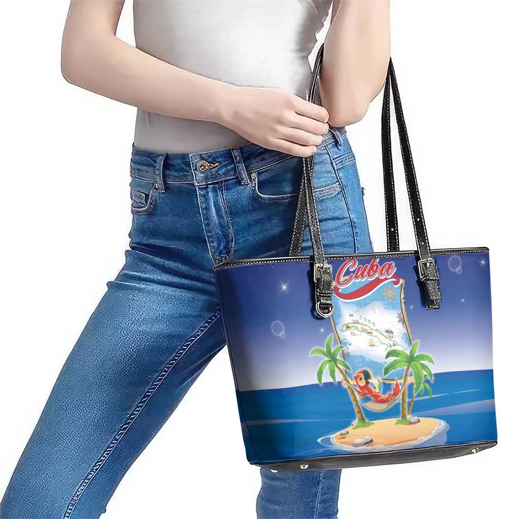 Cuba Leather Tote Bag Funny Macaw Decorative Map