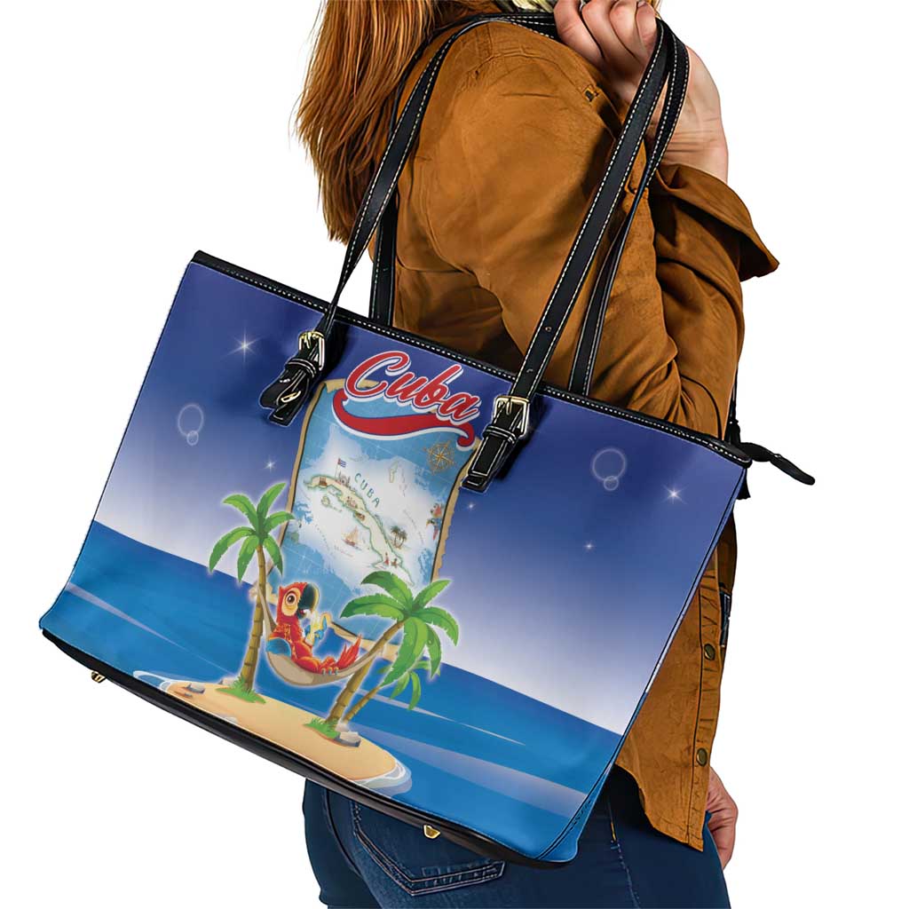 Cuba Leather Tote Bag Funny Macaw Decorative Map